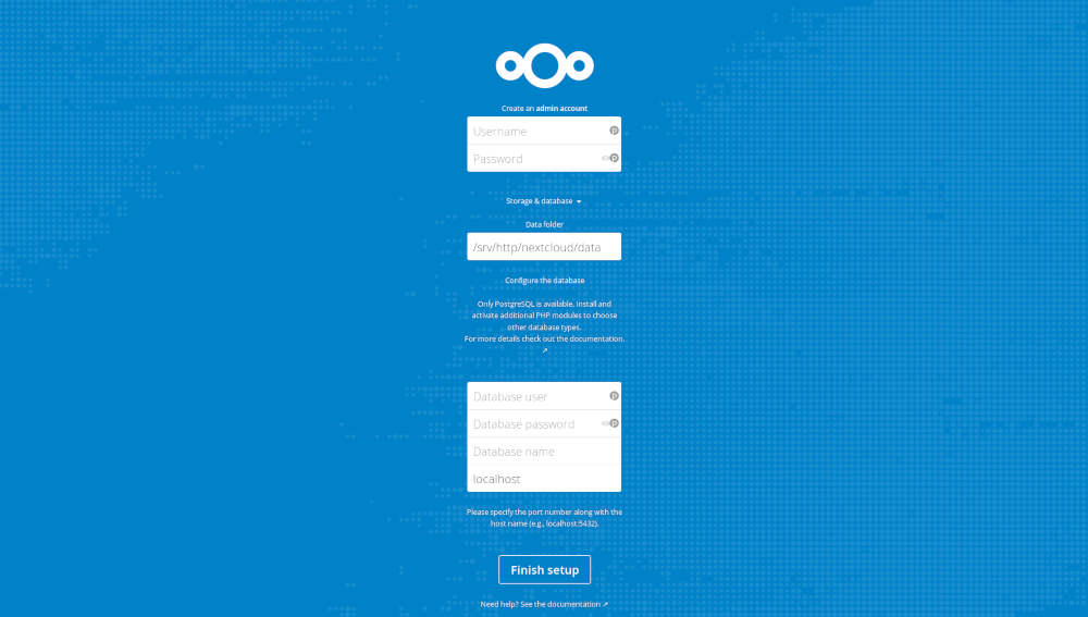 Nextcloud setup wizard